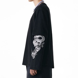 เสื้อยืดผู้ชายแขนยาว2ชั้นผ้าฝ้ายระบายความร้อน100% ระบายอากาศได้ดีน้ำหนักมากโอเวอร์ไซส์ - Product Image 4