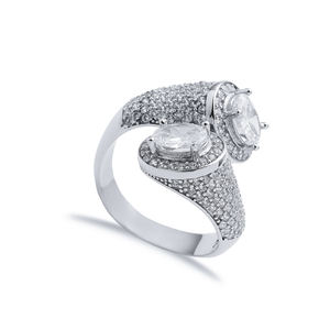 Clear Zircon Stone Double Side Oval Stony Cluster Anillo de plata ajustable Venta al por mayor Hecho a mano Plata de Ley 925 - Product Image 1