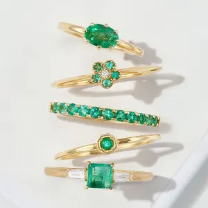 Lyburchi High Quality 925 Sterling Silver 14K/18K Gold Plated Vermeil Fashion Fine Gorgeous Jewelry Dainty CZ Emerald Ring Women