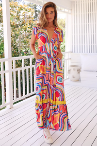 Femmes longue robe été col en v Boho ceinturé Maxi robe décontracté Sexy robe de soirée dames bohème plage vacances robe d'été - Product Image 5