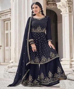 Attrayant Georgette broderie séquence travail haut Palazzo avec Dupatta pakistanais vêtements de mariage prix de gros vêtement ethnique ApparelGarment Gharara - Product Image 4