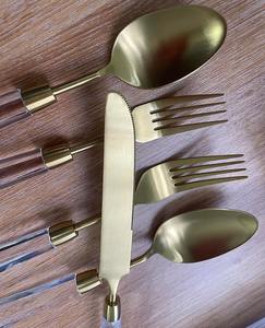 Sturdy Bulk <b>Mirror</b> Polish Gold Flatware Clear <b>Acrylic</b> Stainless Steel Luxury Back School Europe Design Cutlery Set Dinner Party - Product Image 5