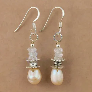 Boucles d'oreilles pendantes en argent 925 avec perle et pierre de lune pour femmes, produit cadeau tendance - Product Image 2