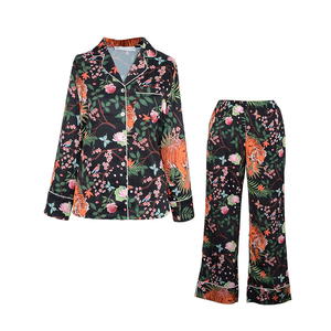 Tiger Leopard Botanical PajamaSeda Pijama Pijamas de satén Pijamas de mujer para mujer conjunto - Product Image 1