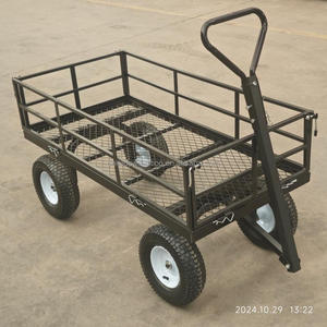 Zware metalen aanhangwagen met vlakke laadbak, tuinkar, metalen kiepwagen, tuinkar, 600 kg, met verwijderbare gaaswanden voor de tuin - Product Image 2