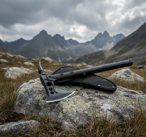 ขวานและขวานตีไม้ใบมีดคู่เหล็กกล้าคาร์บอนสูงอเนกประสงค์ ระดับอุตสาหกรรม พร้อมด้ามจับเหล็ก สำหรับการล่าสัตว์และตั้งแคมป์ - Product Image 1