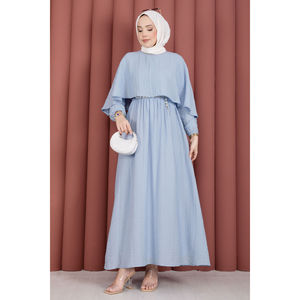 Robe d'été bleu ciel à col cape, taille élastiquée, motif floral, respirante, style vintage, en spandex, grande taille XL, idéale pour les journées décontractées, la plage et les vacances. - Product Image 5