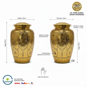 Cercueil funéraire classique en laiton doré de style européen, poli miroir, 200 pouces cubes, écologique, durable et personnalisable - Product Image 2