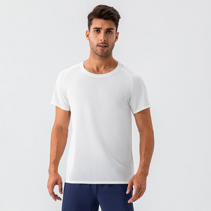 Ropa deportiva para hombre, camisetas blancas de secado rápido, ropa de verano personalizada, cuello redondo, camisetas ajustadas de nailon Spandex, camisetas para hombre - Product Image 1