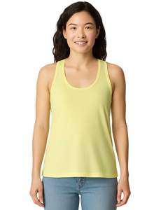 Premium <b>Women</b> Racerback Tank <b>Top</b> in Light <b>Lemon</b> Yellow Soft Stretch Sleeveless Athletic Gym Wear Casual Summer Basic Vest OEM - Product Image 1