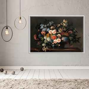 Impression sur toile de verre à motifs floraux élégants - Décoration moderne, toile encadrée blanche - Product Image 1