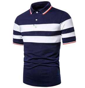 Polo con retazos de dos colores, camiseta de manga corta suelta y transpirable con solapa para hombres, polos casuales y de moda - Product Image 2