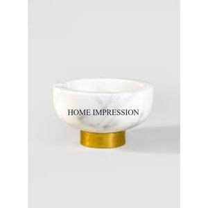 High Grade Gold Plated Metal Fancy Designer Base With Round Shape White <b>Marble</b> Made <b>Mortar</b> Herb & Spice Kitchenware Tools Supply - Product Image 2