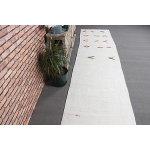 Alfombra Turca de Lana, 2.6x11.3 pies, Blanca con Rayas Rojas - Product Image 3