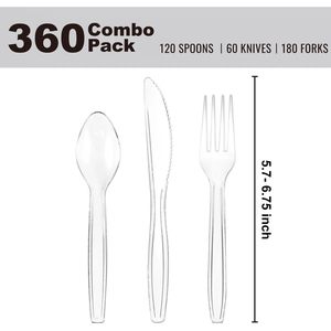 ชุดช้อนส้อมพลาสติกใสแบบใช้แล้วทิ้ง 360 ชิ้น แพ็คสำหรับงานปาร์ตี้ 180 ช้อนส้อม 120 ช้อน 60 มีด - Product Image 2