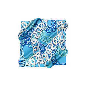 Turquoise Floral Silk Crepe Satin <b>Square</b> <b>Scarf</b> - Product Image 2