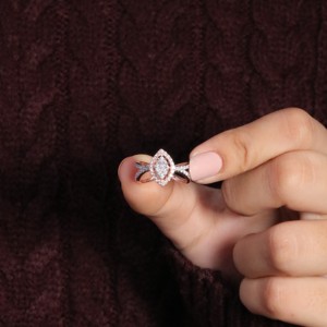 Elegante anillo de diamantes de oro para mujer con incrustaciones ajustables de moda chapado en oro rosa y rodio - Product Image 6
