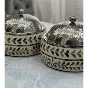 Table Top Kitchen Ware Organizer Bone Inlay Food Hot Pots Hammered <b>Lids</b> Ramadan Food <b>Serving</b> <b>Dish</b> Handmade Food Warmer - Product Image 2