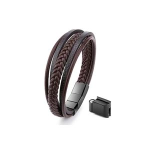 Bracciale da uomo a cinque strati in pelle marrone retrò con sistema di blocco a lunghezza regolabile - Product Image 1