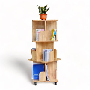 KS68189 Natural Wood 3-Tier Mobile Bookshelf Standing Type Office <b>Organizer</b> - Product Image 1
