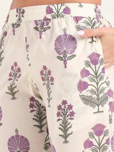 Ensemble coordonné décontracté d'été en coton floral 2 pièces, manches trois quarts, longueur cheville, motif vintage, kurta et short - Product Image 5