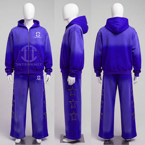 Chándales de Otoño de Alta Calidad, Tallas Grandes, con Lavado Ácido, Diseño de Pedrería Sólida, Bordado, Cremallera, 100% Poliéster, Estampado Holgado Personalizado - Product Image 6