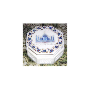 Incrustation et sculpture en marbre blanc indien avec boîte à bijoux de travail de conception de Taj Mahal pour les cadeaux d'entreprise au prix le plus bas - Product Image 1