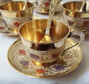 Taza y platillo de diseño en relieve de latón puro para servir té, café, vajilla, volumen 150 ML - Product Image 3