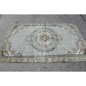 Alfombra Vintage Oriental Verde Beige Área grande 4,8 X 7.5ft Respaldo de látex de lana Estilo de retazos para pasillo Alfombra de habitación modelo rectangular - Product Image 3