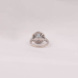 Blue Round Cut Lab Grown Diamond Half <b>Eternity</b> Double Halo Engagement <b>Ring</b> With Tiney Lab Grown Diamond Engagement <b>Ring</b> - Product Image 3