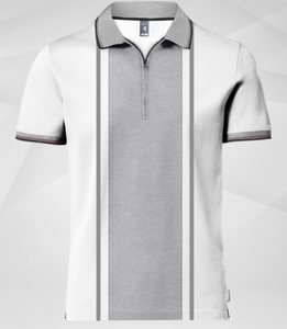 Polo pour homme avec logo personnalisé, étiquettes, pique 50% coton/50% polyester, 220 GSM, coupe ajustée, col polo 1/4 zip - Product Image 1