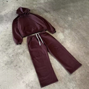 Winter <b>Tracksuit</b> 100% Cotton for Men 420GSM Pullover Hoodie and Joggers Custom Oversized Fit Streetwear Two Piece - Product Image 5