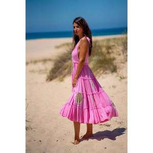 Women's Eco-Friendly Natural Waist Floor-Length Sleeveless Maxi <b>Dress</b> Deep V-Neck Tiered Boho <b>Beach</b> Holiday <b>Summer</b> <b>Dress</b> - Product Image 3