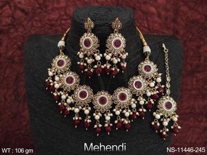 Mehendi plaqué fantaisie conception fête porter Antique Designer Antique bijoux ensemble de collier court - Product Image 5