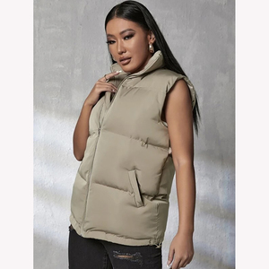 Fait sur mesure léger femmes gilet bouffant hiver chaud respirant tissé conception fermeture à glissière décontracté sans manches porter plaine teint - Product Image 1