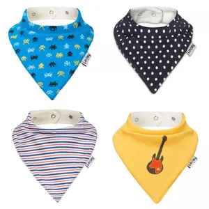 Bé thấm Bandana chảy nước dãi yếm có thể điều chỉnh 100% hữu cơ bông Gói 4 miếng vải dệt kim in hỗ trợ Snap Nút