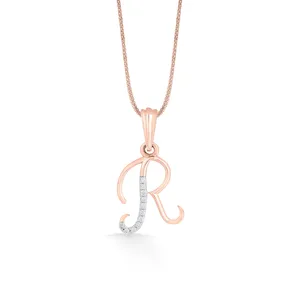 Collier avec pendentif lettre R en or 18 carats plaqué rhodium et perle pour fiançailles et mariage - Product Image 3