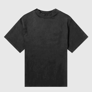 Camiseta de algodón de gran tamaño para hombre, ropa de calle negra personalizable, recortada, ajustada, con hombros caídos, suave, cómoda, estampado de patrón sólido - Product Image 3