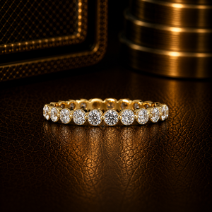 Anillo de boda clásico de oro puro de 14 quilates con diamantes cultivados en laboratorio de corte redondo, banda de eternidad completa, apilable, para aniversario, para mujer. - Product Image 1
