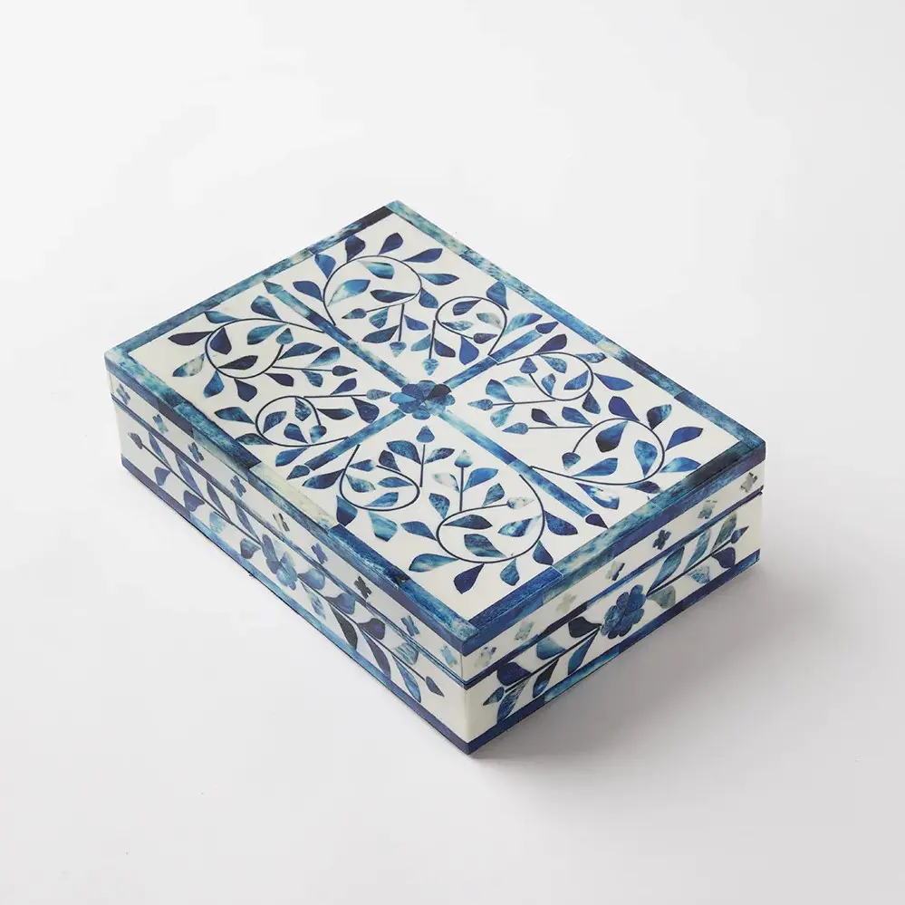 Blue Rectangle Mother Of Pearl Inlaid Capiz Shell Box Inlay Wooden Lacquer Keepsake Box Chest Trinket Case Jewelry Box
