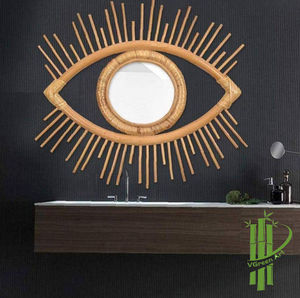 Eye Shaped Rattan Wall Mirror Handwoven Glass Eco-Friendly Mid Century Modern <b>Graduation</b> Birthday Decor Hanging Mirror Bohemian - Product Image 2