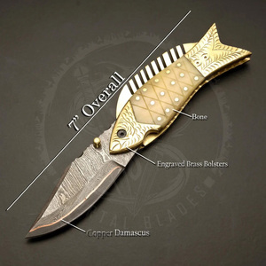 Couteau à poisson pliant en acier Damas de haute qualité avec manche confortable en os de chameau, prise en main solide, couteau de camping personnalisable - Product Image 5