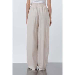 Puane Women's Comfortable Elastic Waist Wide Leg Loose Fit <b>Flowy</b> Trousers - Stylish Beige Casual Pants for All Seasons - Product Image 4