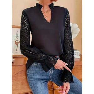 Blusa Elegante de Crepé para Mujer de Jane's, con Manga Larga, Cuello en V, Volantes y Detalle Cruzado en la Espalda, para Vestir en la Noche con Estilo - Product Image 1
