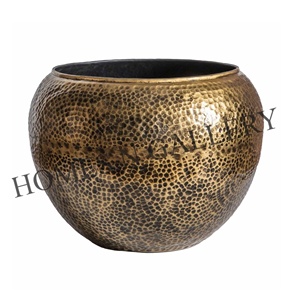 Vintage Mid Century <b>Old</b> Century Style hand <b>crafted</b> patina Brass footed with handles Planters Pots At Low Price Made In India - Product Image 4