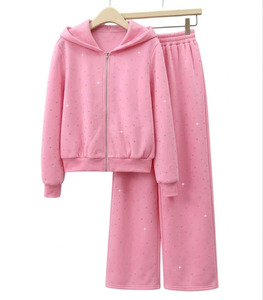 Women Winter Breathable 2-Piece Rhinestone Tracksuit Set Drawstring Hoodie and <b>Wide</b> <b>Leg</b> <b>Pants</b> Casual <b>Lounge</b> Outfit - Product Image 4