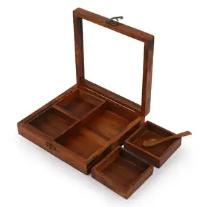 New wooden storage square spice box kitchen cabinet storage powder spice and herbs for home and restaurant kitchen accessories