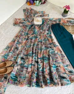 Vestido Largo de Fiesta Formal para Mujer, Talla Grande, Casual, con Estampado Floral, Patchwork de Seda Taby y Organza, Cuello Redondo, Nueva Moda de Verano 2025 - Product Image 1