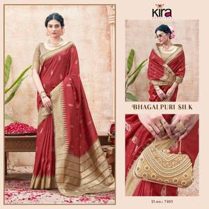 Métier à tisser en soie Bhagalpuri de qualité supérieure avec tissage Gadwal Border Saree disponible au tarif de gros pour des tenues de fête - Product Image 3