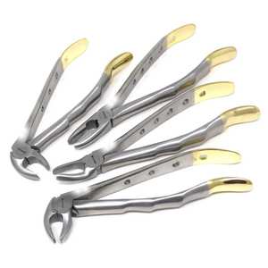 Juego Profesional de 4 Piezas de Fórceps para Extracción Dental, Modelos MD1, MD2, MD3, MD4, Mango Dorado, Acero Inoxidable, SURGINEXA - Product Image 1